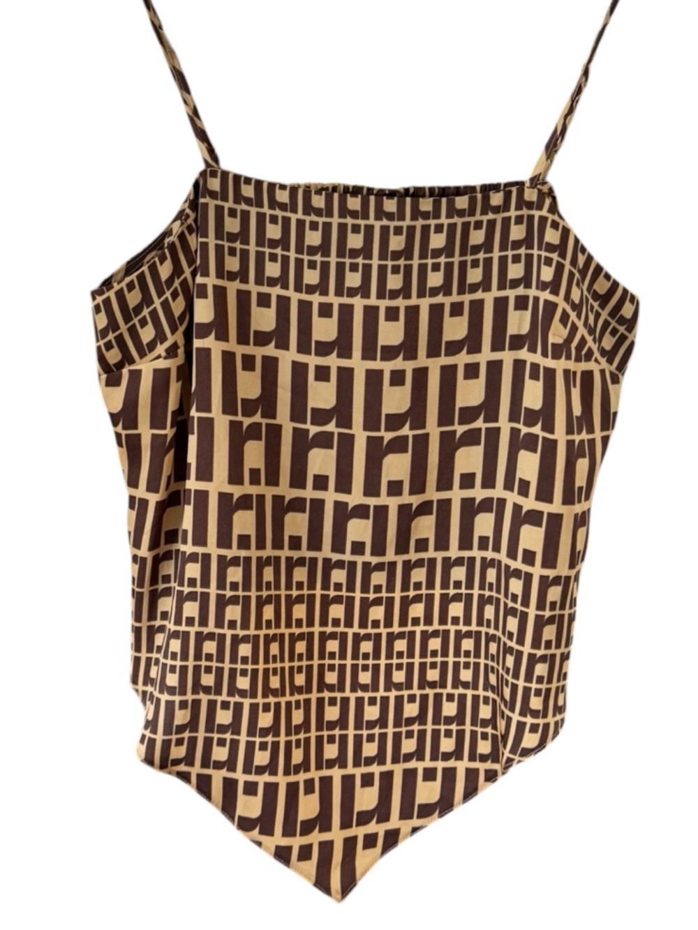 🥮🤎 River Island Brown Nude Tan Geometric Print Asymmetrical Scarf Cami Top 🤎🥮
